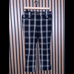 Anthropologie Pants 4P / 32 Womens Black Gray Cropped Chino Check Plaid